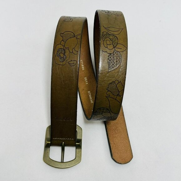 Fossil Genuine Leather Belt Women Sz M Retro Flower Western Cowboy Embossed Boho - Picture 1 of 12